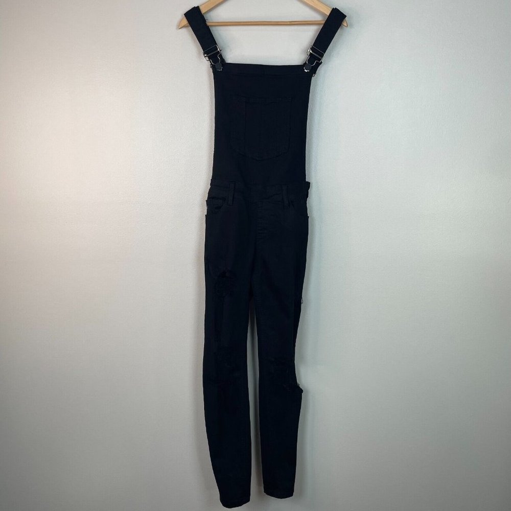 KanCan Overalls Small Black Denim Skinny Ankle Ripped Distressed Stretch Women's